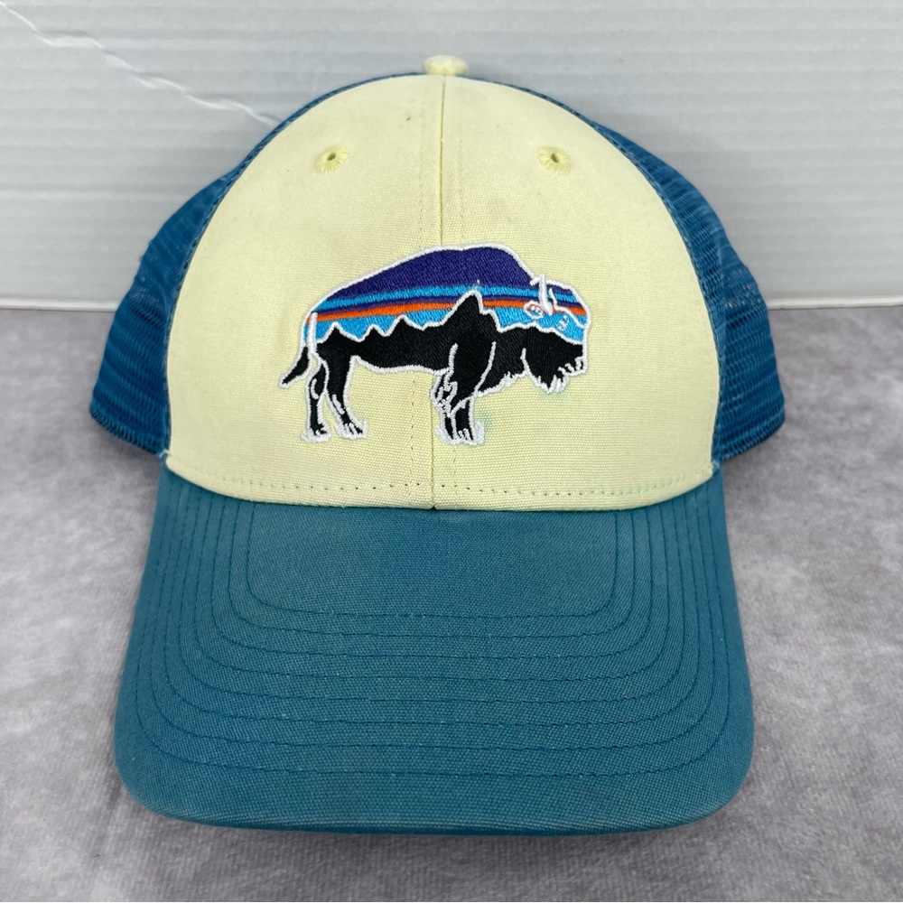 Patagonia Fitz Roy Bison Trucker Hat Cap Snapback Mesh Blue Camp Hiking OSFA